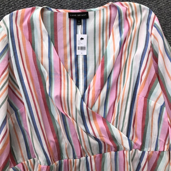 Lane Bryant lightweight striped crossover v-neck 3/4 balloon sleeve peplum top - Picture 3 of 11